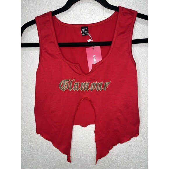 Shein Icon Women's Glamour Graphic Print Crop Tank Top Red Med - Picture 1 of 6